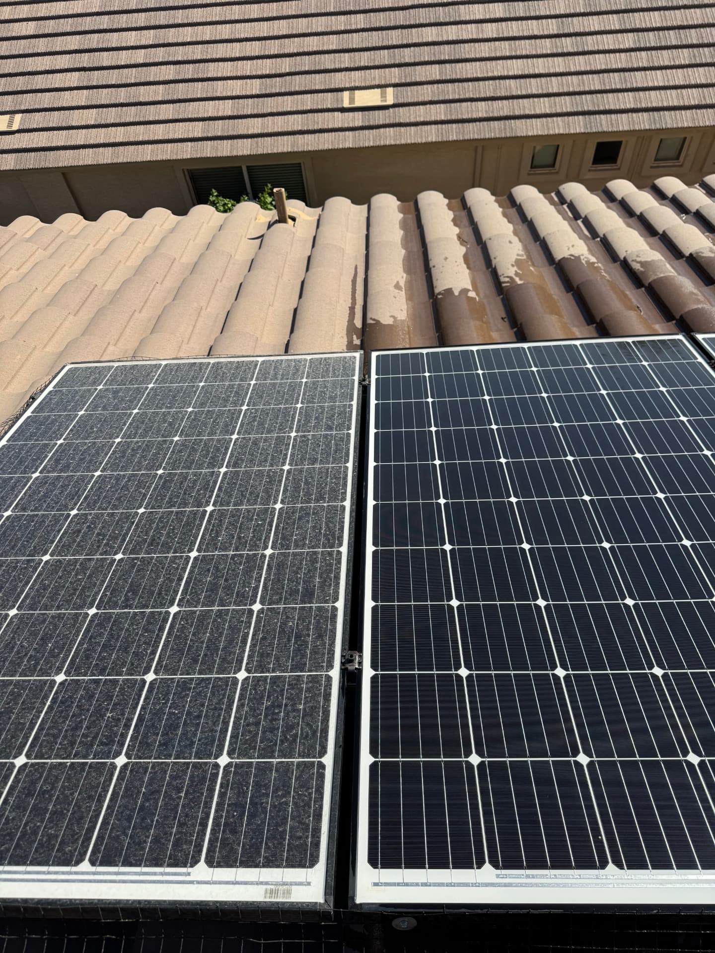 Close-up of spotless solar panels after cleaning
